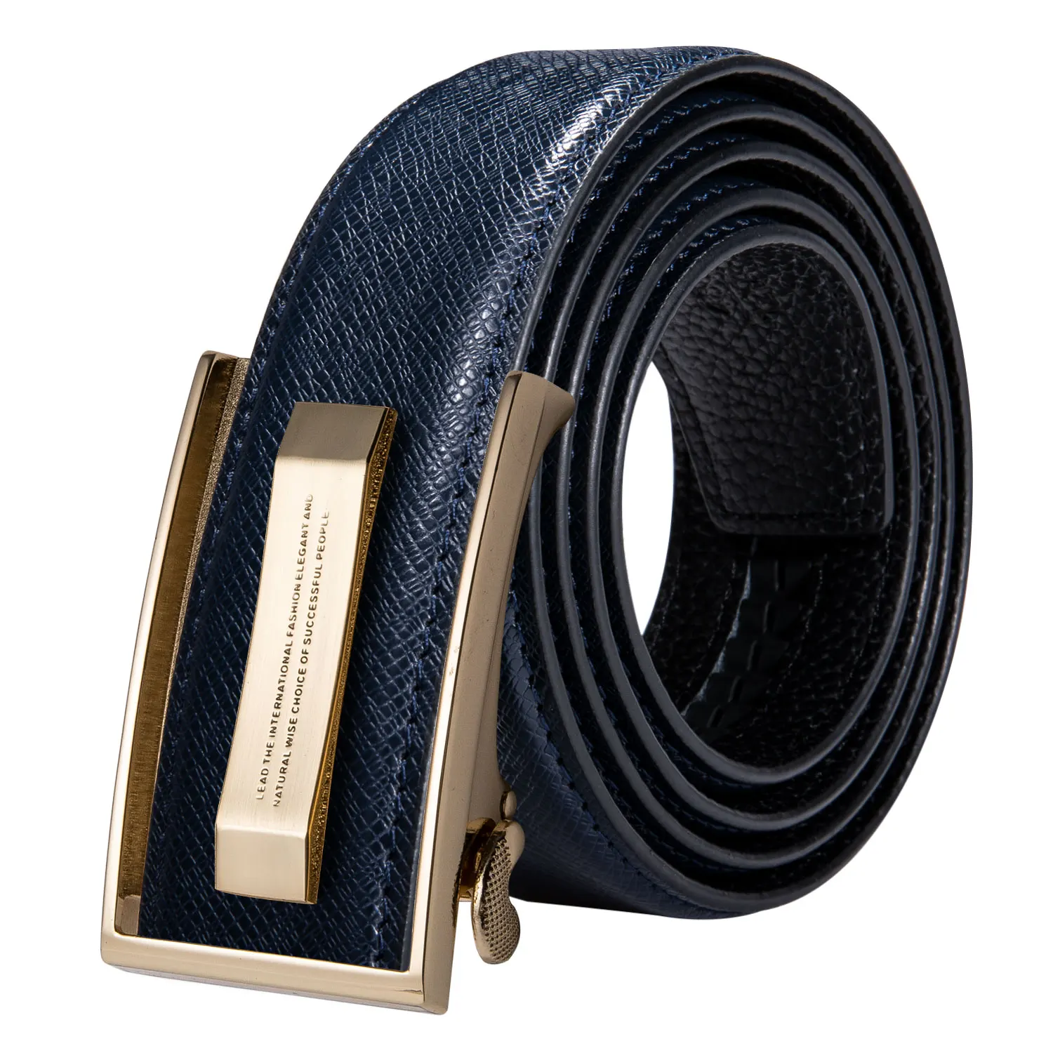 Hi-Tie Brand Simple Design Fashion Blue Leather Belts for Men Casual Jeans Leather Strap Cowboy Belts Luxury Gold Metal Buckle