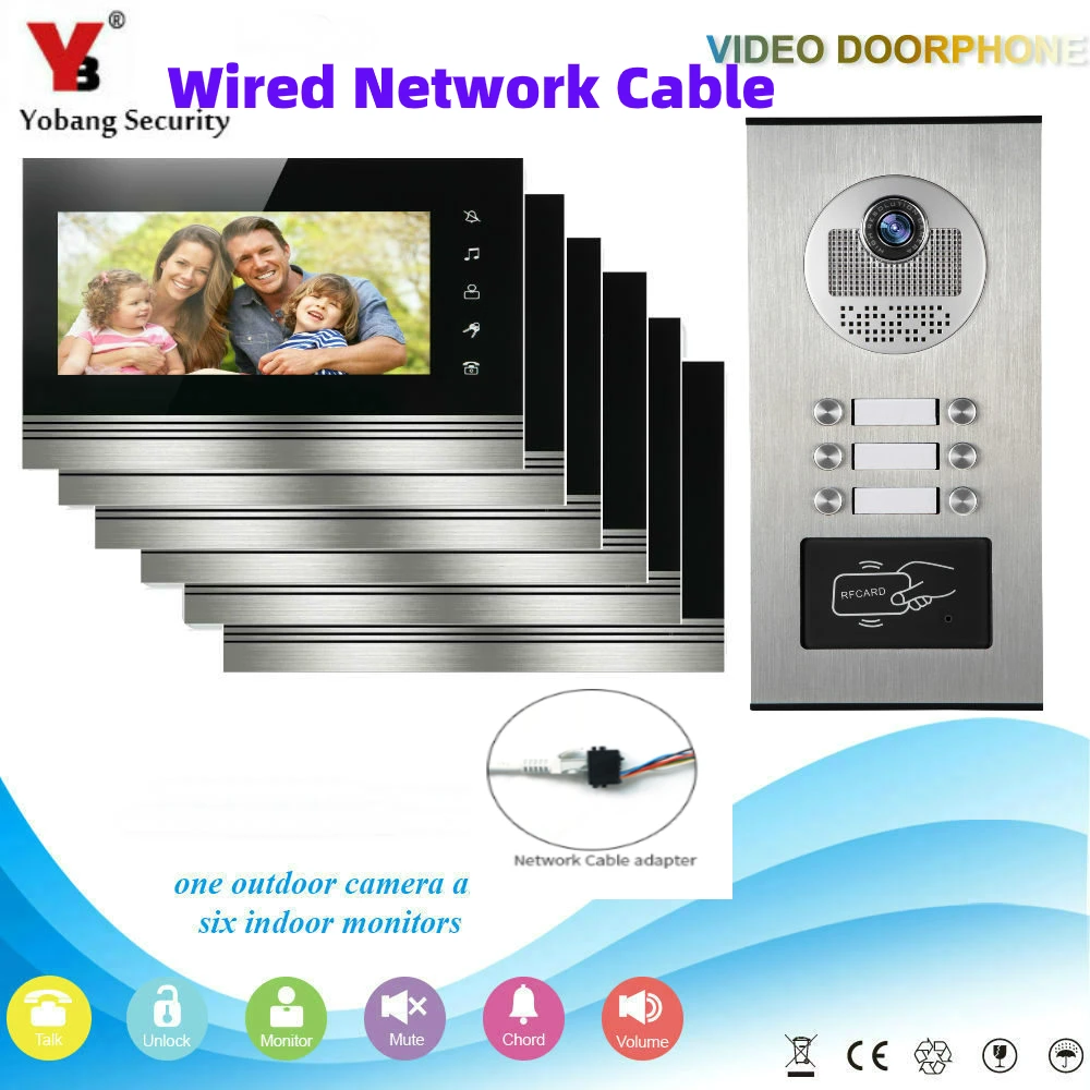 

apartment 7 inch Wired Video Doorbell video Door Phone intercom Rainproof Camera Visual Intercom System + 2/3/4/6 Screen Monitor