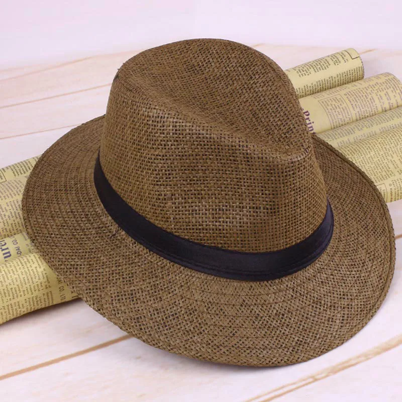 NEW Men Straw Panama Hat Handmade Cowboy Cap Summer Beach Travel Sunhat