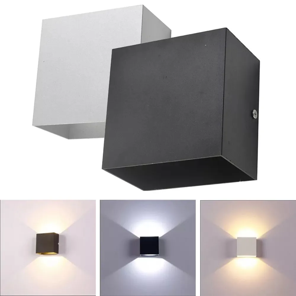 Lámpara Led de pared para interiores y exteriores, luz moderna de aluminio ajustable, montada en superficie, cubo, impermeable IP65, 6W, 12W, para