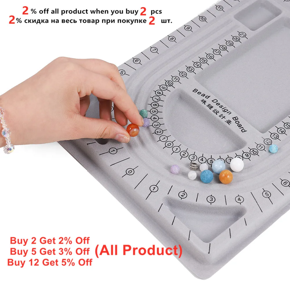 Gray Flocked Bead Board Bracelet Necklace Beading Organizer Jewelry Making Tray WorkBenches Size Measuring Tool Accessories