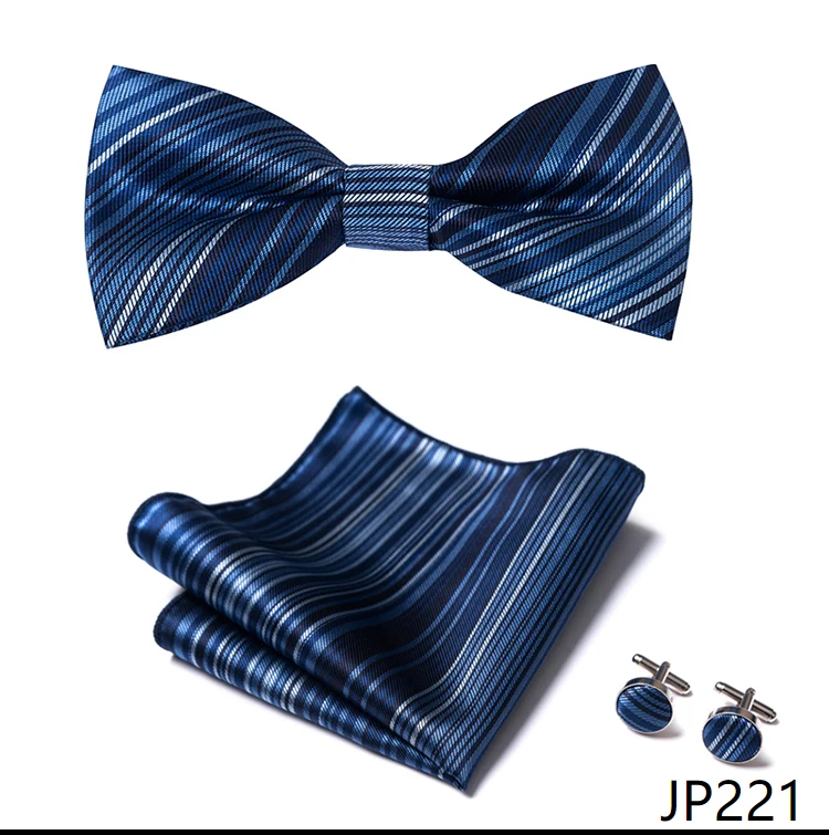 Great Quality Silver Office Butterfly Hanky Cufflink Set Bowtie For Men Geometric Hombre Formal Clothing