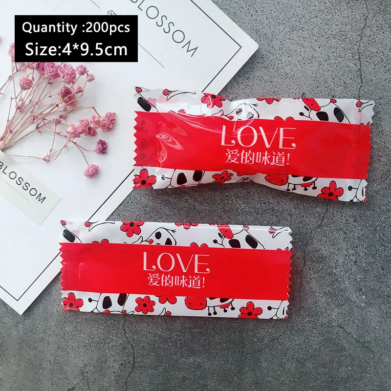 200pcs/lot Red Nose Milk Cow Handmade Baptism Sugar Packaging Bag Red Bar Taste Of LOVE Chinese Wedding Party Supplies Gift Wrap