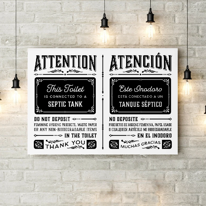 Septic System Sign Prints Bilingual English Spanish Do Not Flush Signs Poster Black White Canvas Painting Rental Home Art Decor