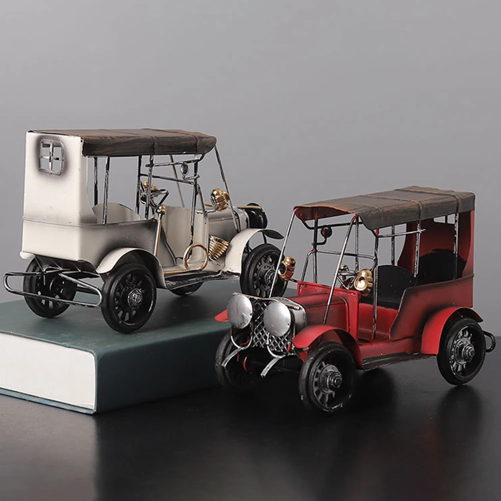 Vintage Iron Art Old Car Model Craft Desktop Ornament Kids Toy Collection Gift