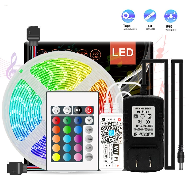 

10sets Led Strip Light Wifi Waterproof Ip65 Glue 5050 Colorful Rgb With 24 Key Controller And Adapter