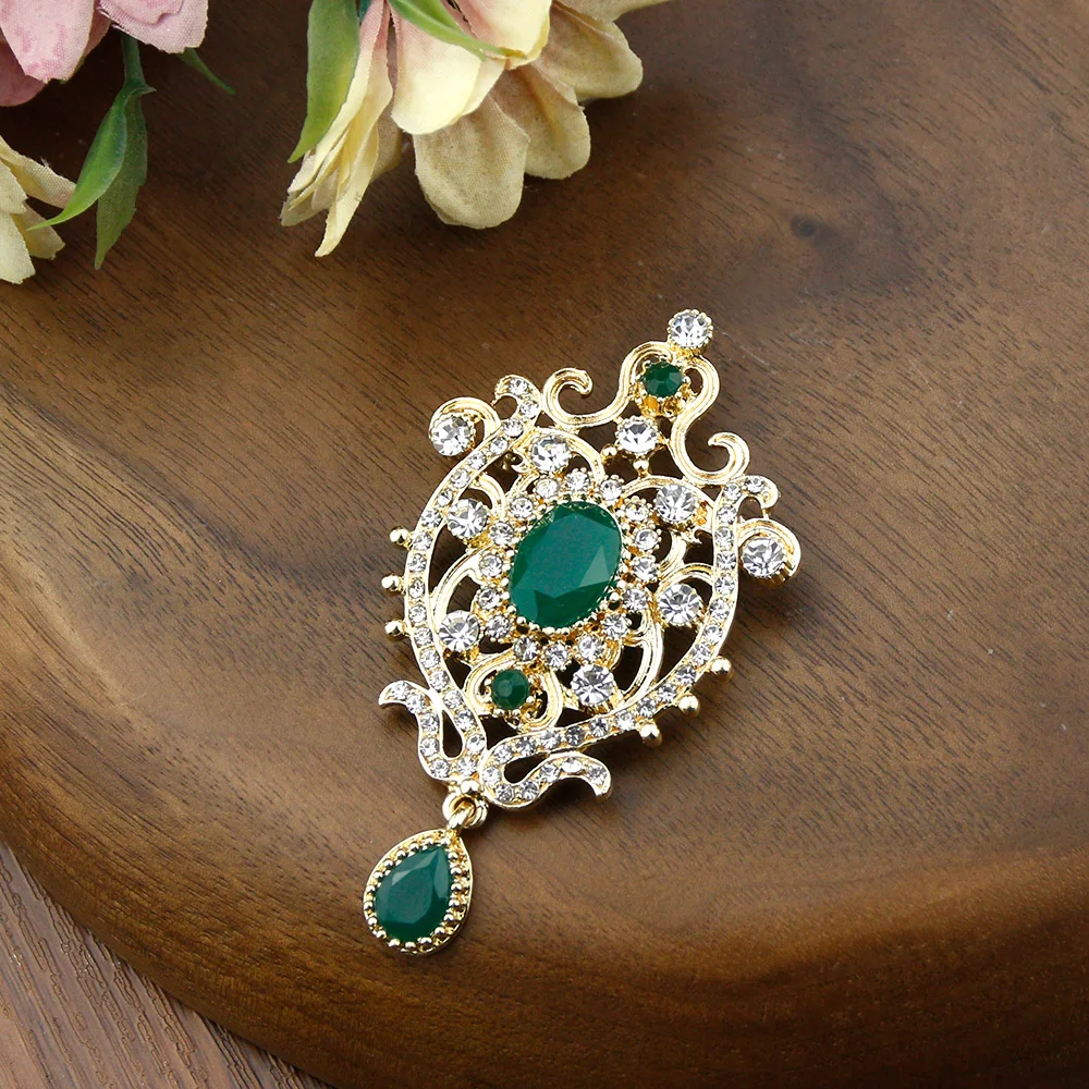 Sunspicems Gold Color Flower Women Brooch Pin Ethnic Crystal Wedding Jewelry Indian Arab Bridal Bijoux Morocco Caftan Brooches