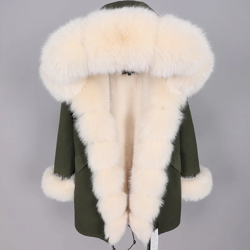 2024 maomaokong new winter women's coat  real fox fur collar long beige women's parka coat  winter outdoor coat  manteau femme