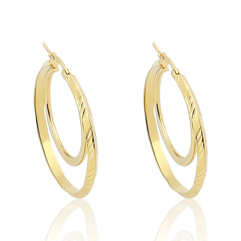 New Fashion Double Circle Slash Geometry  Earrings Stainless Steel Jewelry  Ladies Party Wedding Love Gift Wholesale