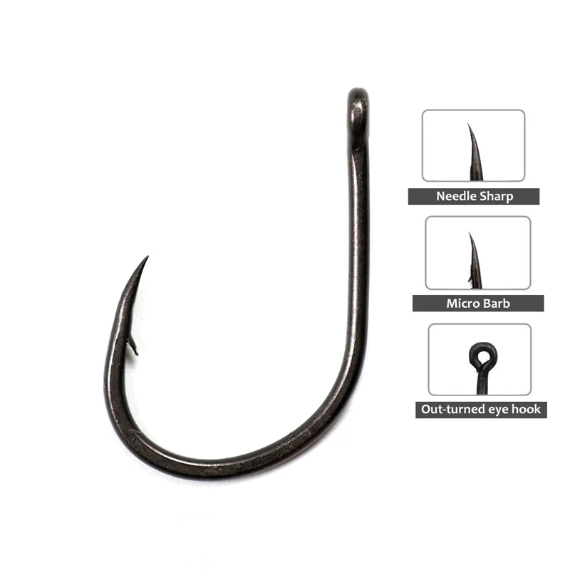 100pcs Fishing Hooks Carp Bait Boilies Fishhook Coated High Carbon Steel Hooks Wide Gape Barbed Hooks  Carp Hair Rig Chod Tackle