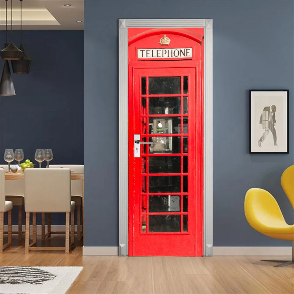 Door Decoration Wallpaper 3D Wall Sticker Telephone Police Box Mural Self-adhesive Vinyl Decal Home Decor DoorPoster deursticker