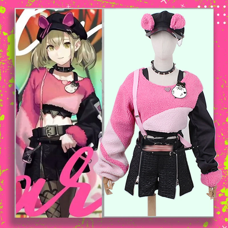 Game Project Sekai Cos Azusawa Kohane Cosplay VBS Stage Costume Fake two pieces of plush pullover Black Skirts Female Outfit B