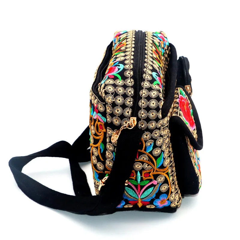 Ethnic Women Messenger Bags Floral Embroidered Canvas Corssbody Bag Girls School Satchels Ladies Shoulder Bag Purses and Clutch