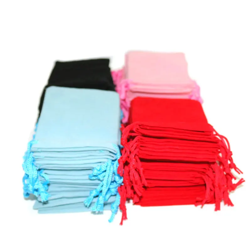 100pcs 7x9cm Velvet Drawstring  /Jewelry Christmas/Wedding Gift Bags Black Red Pink Blue 5 Color Wholesale