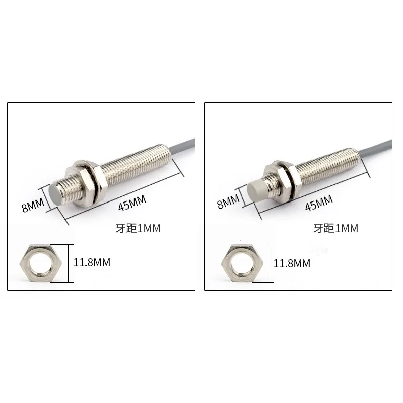 M8 Inductive Sensor Switch with Thread without Thread NPN PNP 3Wires Proximity Switches NO NC 1mm 2mm 3mm 4mm 6mm