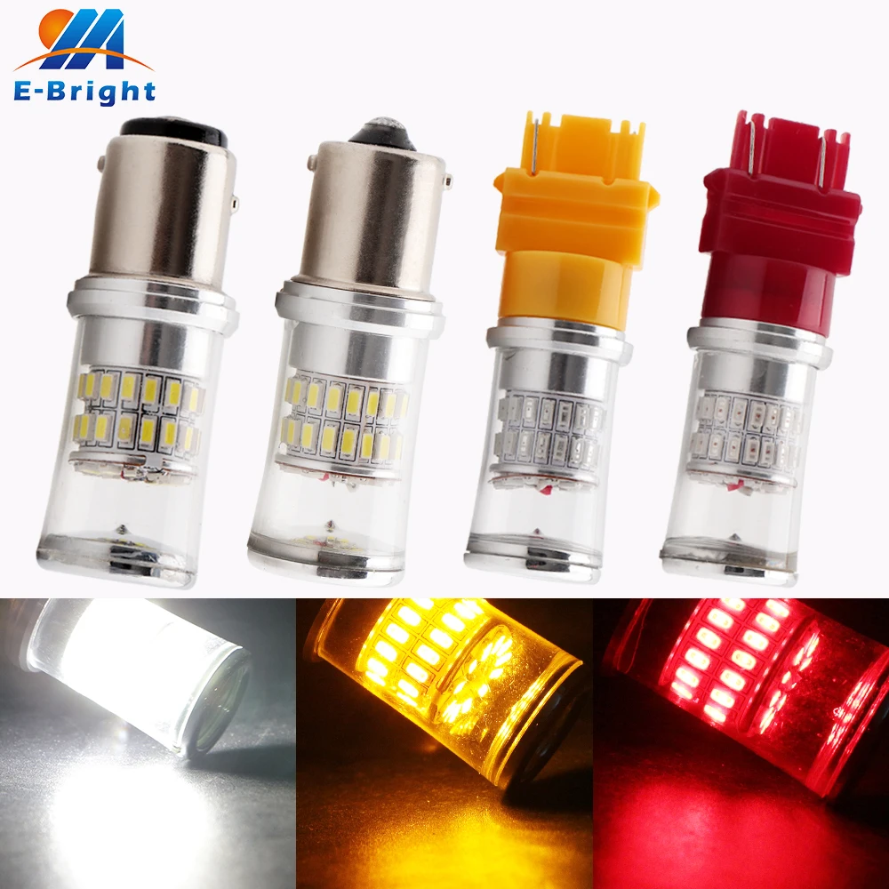 10PCS DC12V 3014 48 SMD Lens P21W 1156 BA15S 1157 BAY15D Cars Led Brake Stop Indicator Tail Turn Signal Light White Red Amber