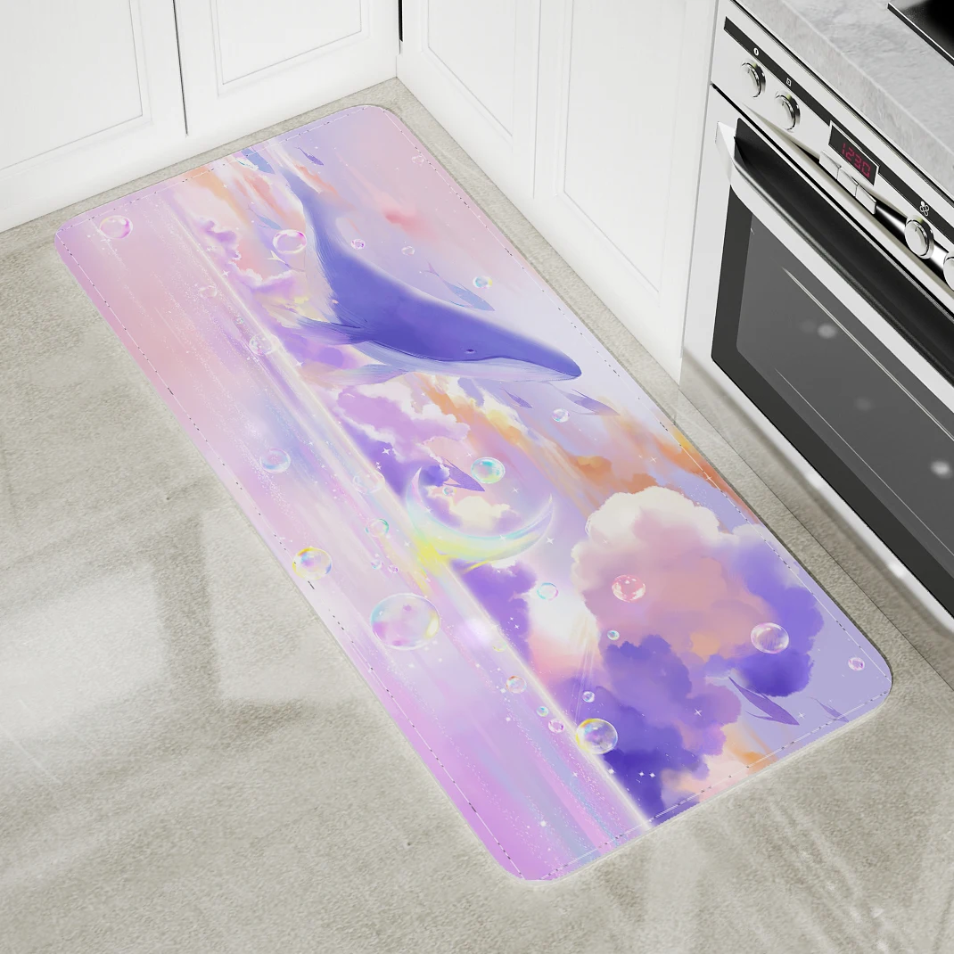 Colorful Whale Rugs Home Livingroom Bed Bath Floor Mat Pink Colour Starry Sky Dream Print Carpet Kawaii Room Decor Doorma