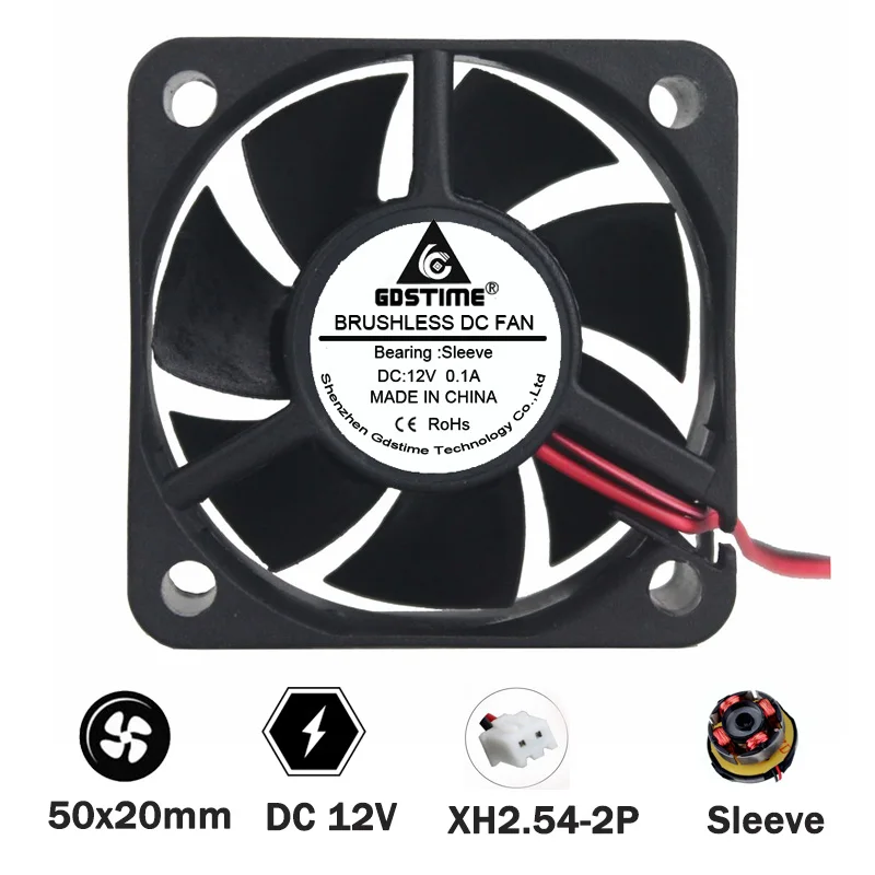 

Gdstime 10pcs 5cm Radiator DC 12V 7 Blades 50x50x20mm Brushless Cooling Fan 5020 2Pin 50mm x 20mm 4500RPM Cooler fans