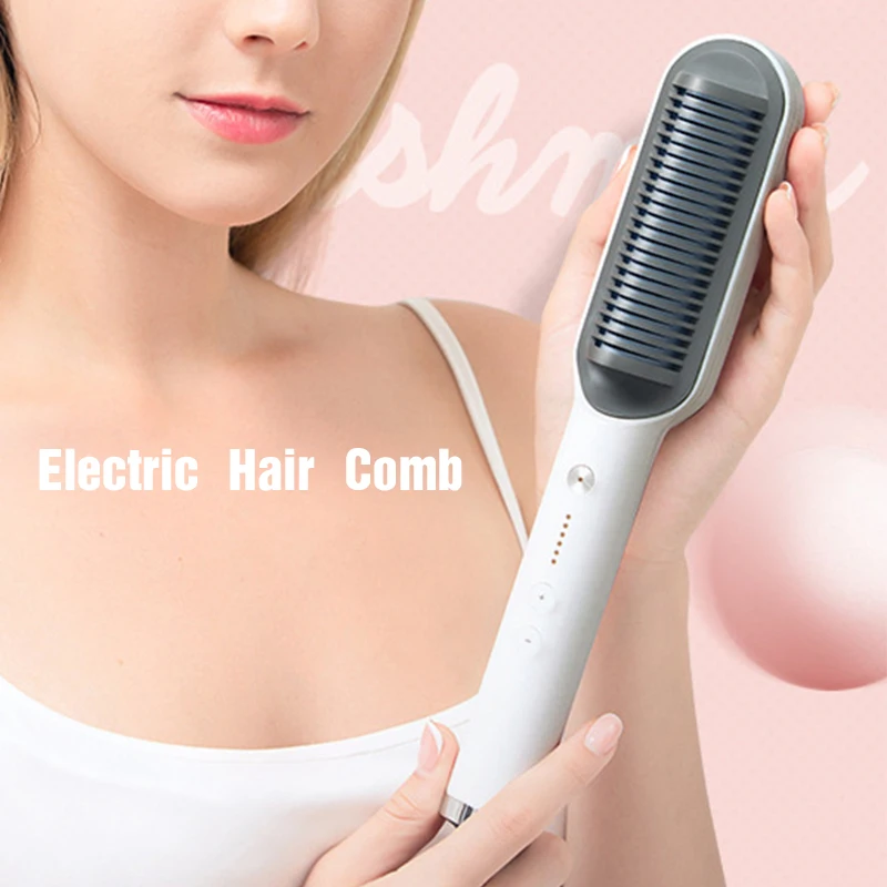 Multifunctional Hair Straightening Comb PTC Heating Hair Straightener Brush Electric Ceramic Straight Curler Styling Tool