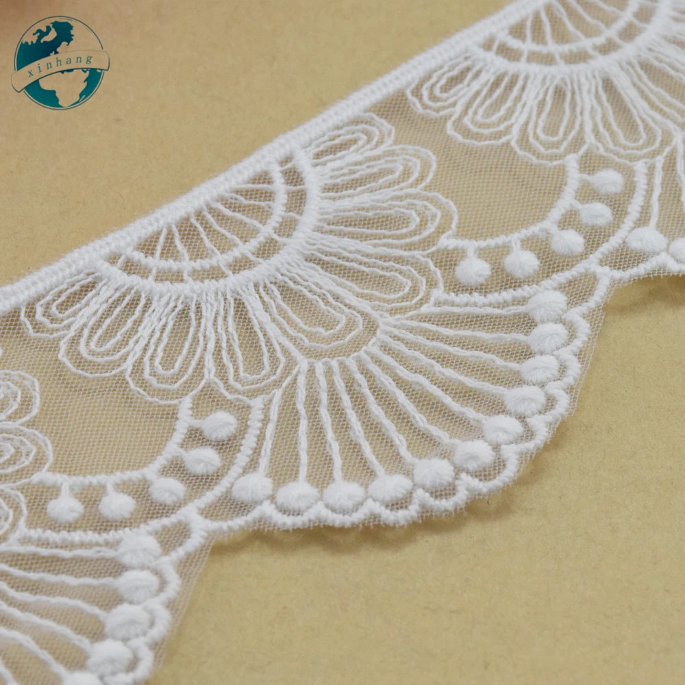 Wave White Cotton Embroidery French Lace Ribbon Fabric Guipure Diy Trims Warp Knitting Sewing Curtain Accessories 5cm Wide #4117