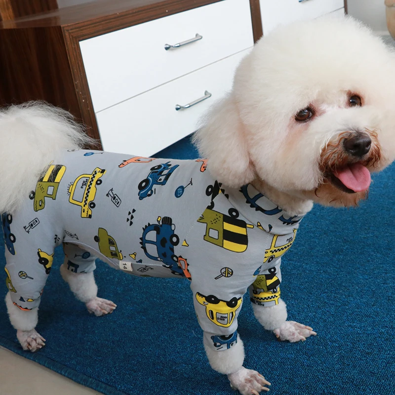 Pet Dog Jumpsuit 100%Cotton Thin Puppy Clothes Printed Overalls For Small Dogs Stretchy Pajamas Chihuahua Poodle Home Wear