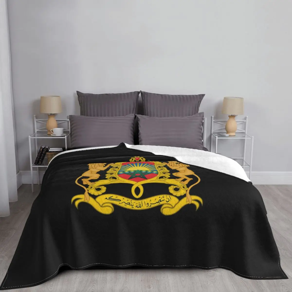 Fashion Morocco Of Arms National Moroccan Emblem Blanket Kingdom of Morocco Fuzzy Throw Blanket Bedroom Sofa Decor Soft Warm Bed