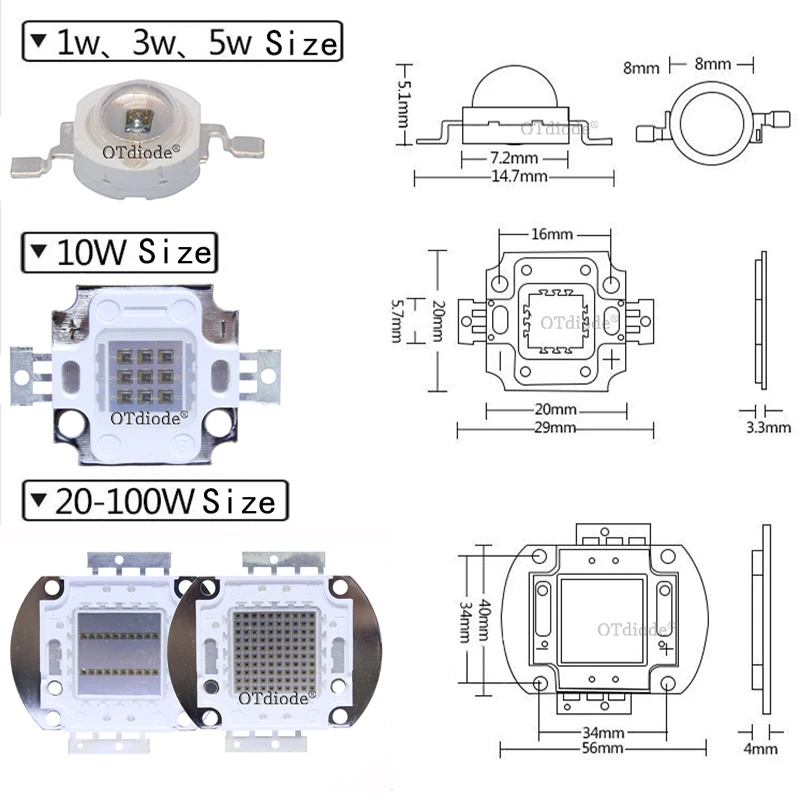 High Power LED Chip 730nm 850nm 940nm IR LED Infrared 1W 3W 5W 10W 20W 30W 50W 100W 850 nm 940 nm Emitter Light Lamp LED Diode