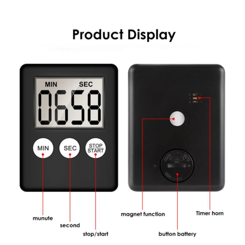 ​Ultra-thin Digital Kitchen Timer With Magnetic Rear LCD Display Can Display Minute Countdown Reminder Accessories