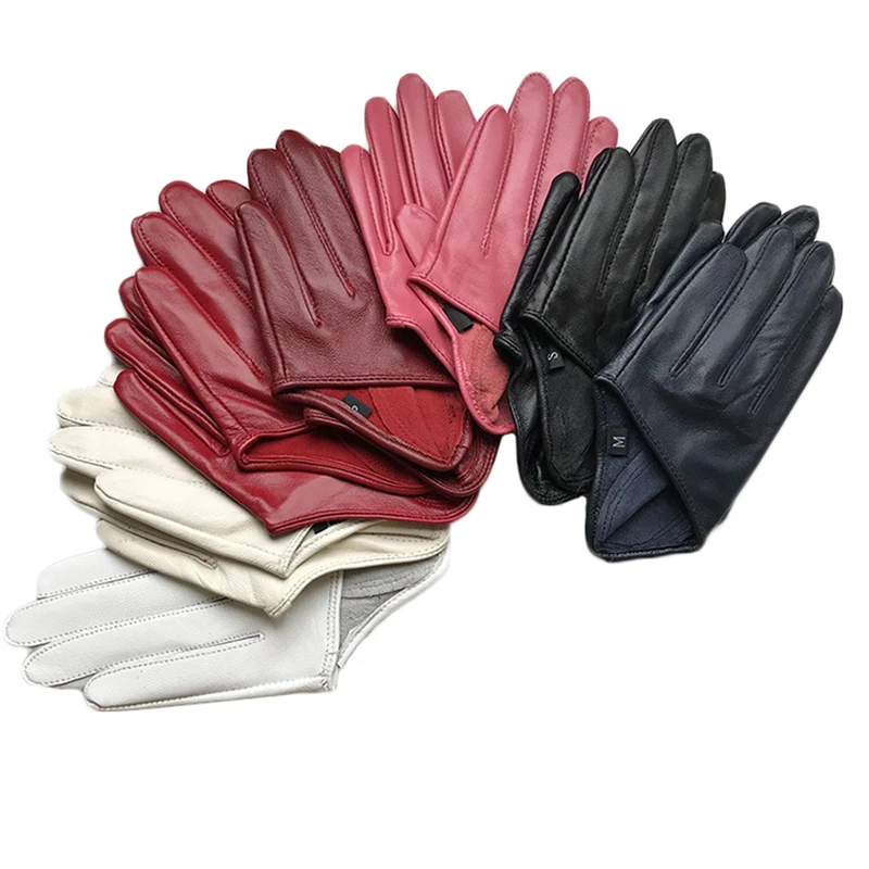 Genuine Leather Gloves for Women, Pure Sheepskin, Short Style, Black, Elegant Female Mittens, S2885, 2024