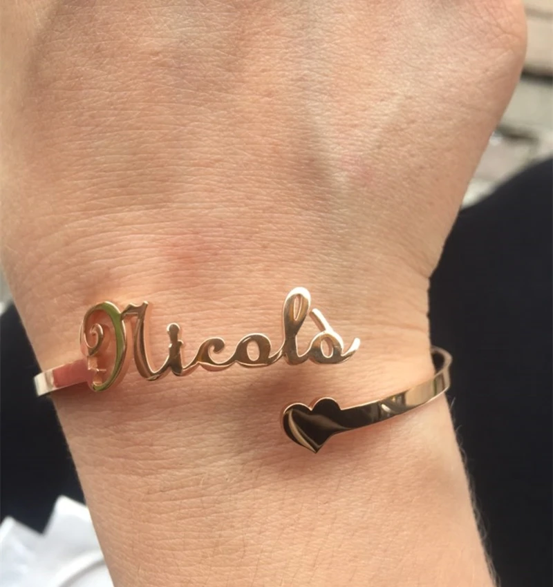 

Custom Name Heart Bangles For Women Fashion Jewelry Stainless Steel Personalized Nameplate Bracelets Best Friends Gifts