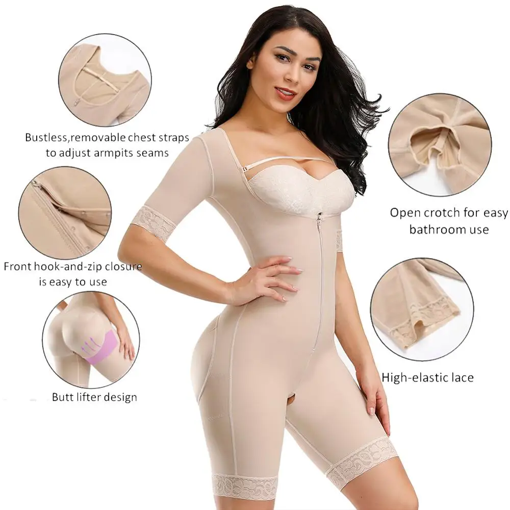 Women Colombianas Post-Surgery Full Body Arm Shaper Body Suit Powernet Girdle Black Waist Trainer Corsets Slimming Shapewear