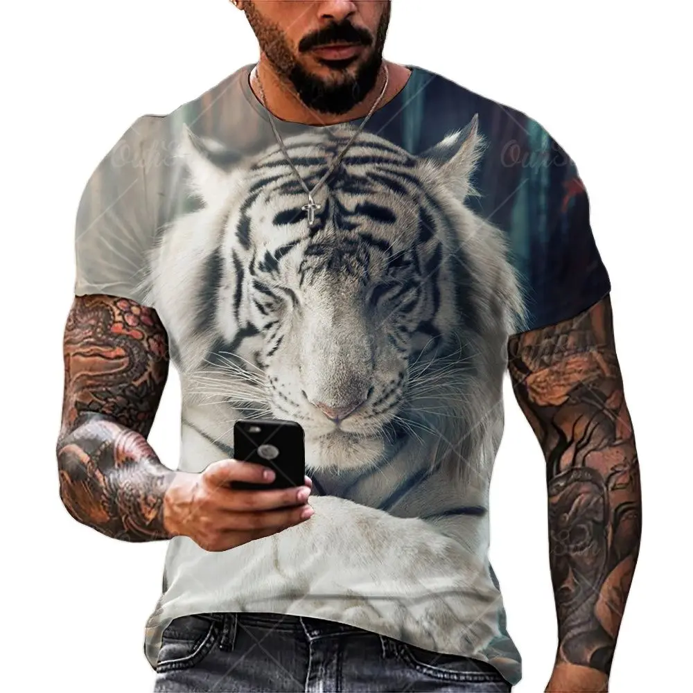 Men\'s T-shirt Fashion Summer 3D Print Top Classic Brewed Lion And Tiger Pattern Top Street Personality Extra Large Short Sleevev