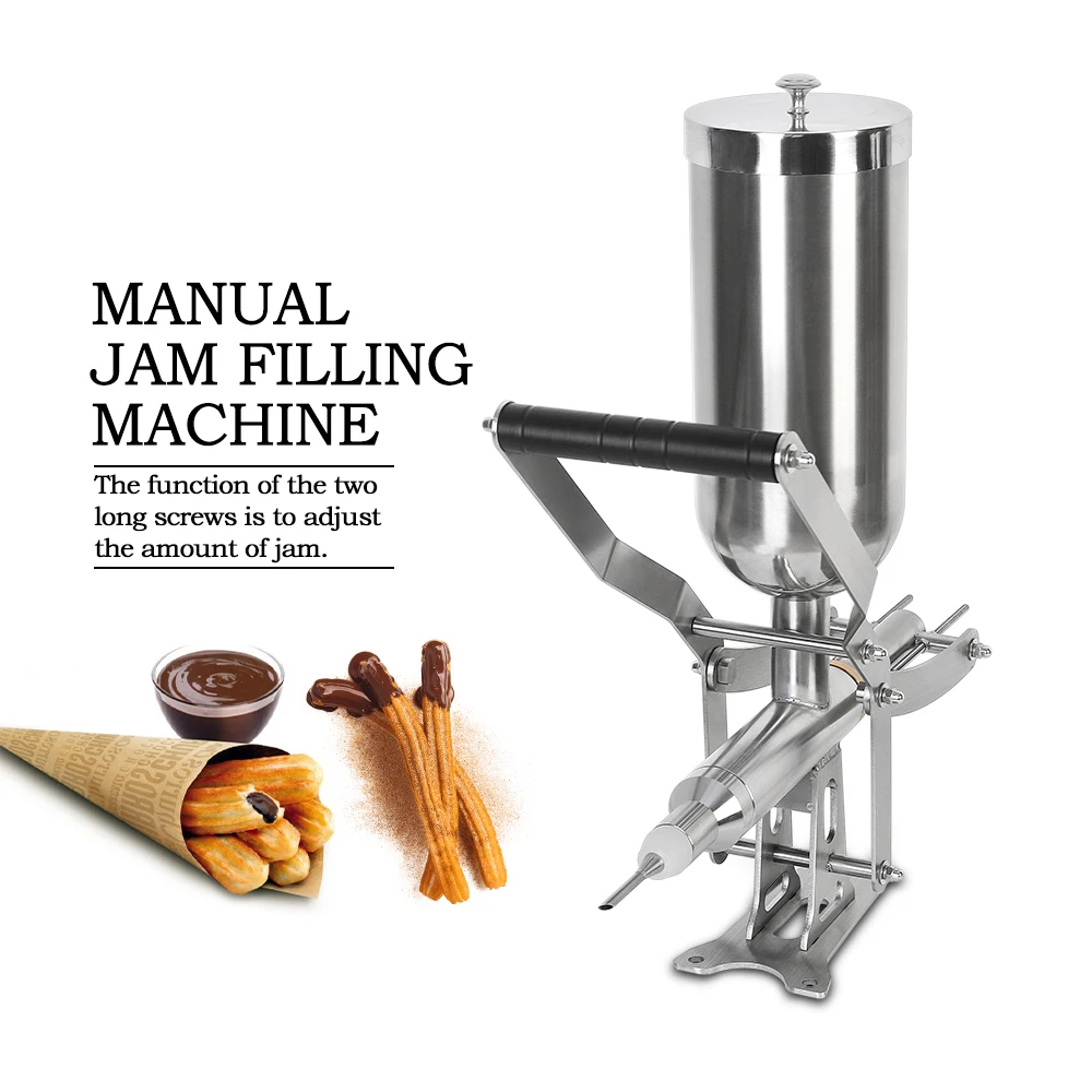 4.5L Homemade Spanish Churros Machine Manual Jam Filling Cream Filler Stainless Steel Bread or Puffs Liquid Jam With 3 Pipes