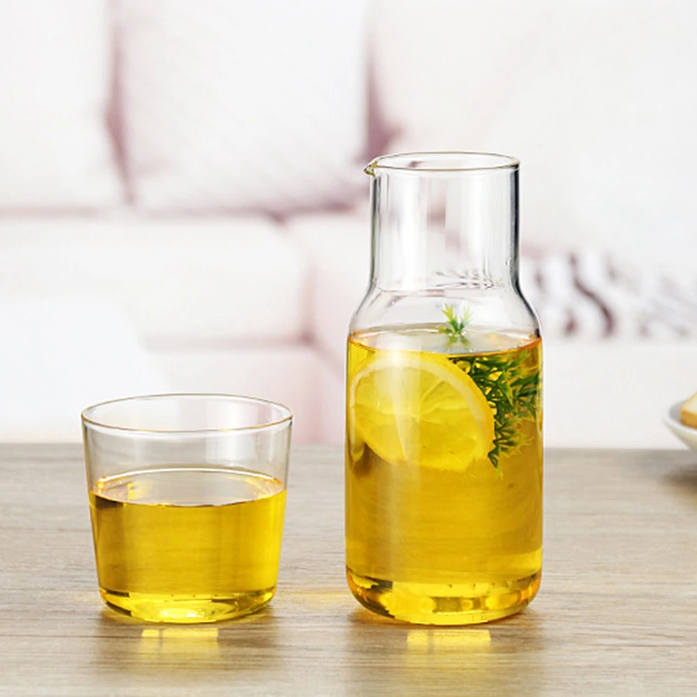 Glass Water Bottle Set With Glass Cup Drinkware Bedside Carafe with Tumbler Glasses Drinking Pitcher For Milk Beverage Tea Pot