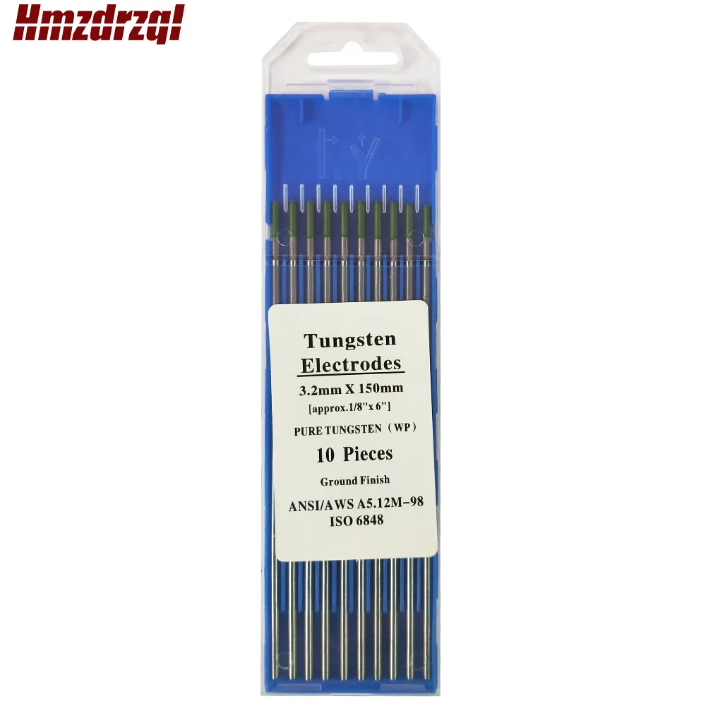 WP-Cabezal de electrodo de tungsteno puro, aguja/varilla para soldar, Color verde, 1,0/1,6/2,0/2,4/3,0/3,2mm * 4,0mm, 10 unidades