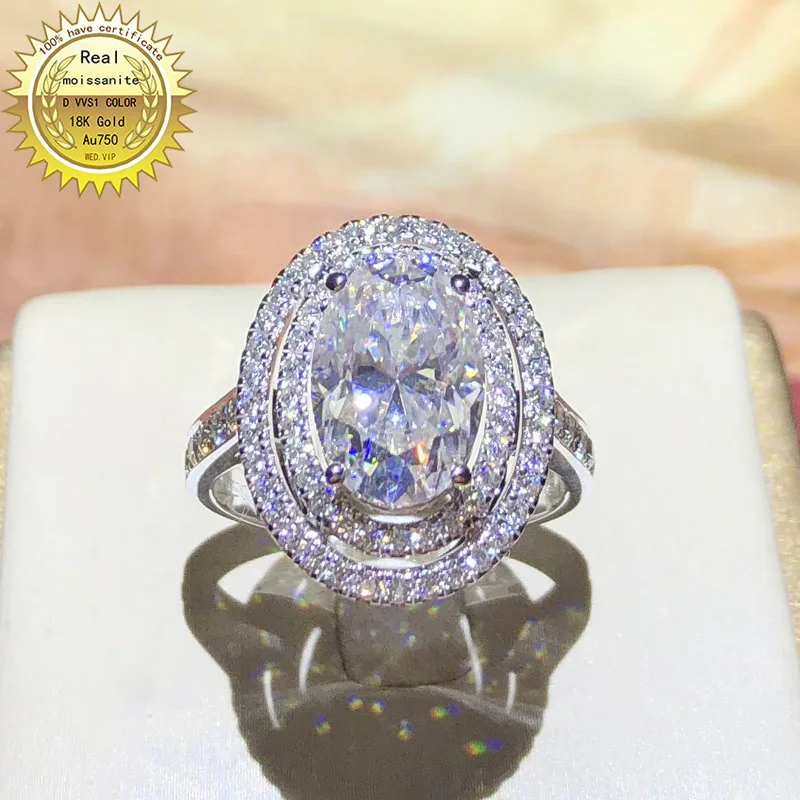 

Solid 18K gold ring 5ct D VVS Oval moissanite ring Engagement&Wedding Jewellery with certificate 080