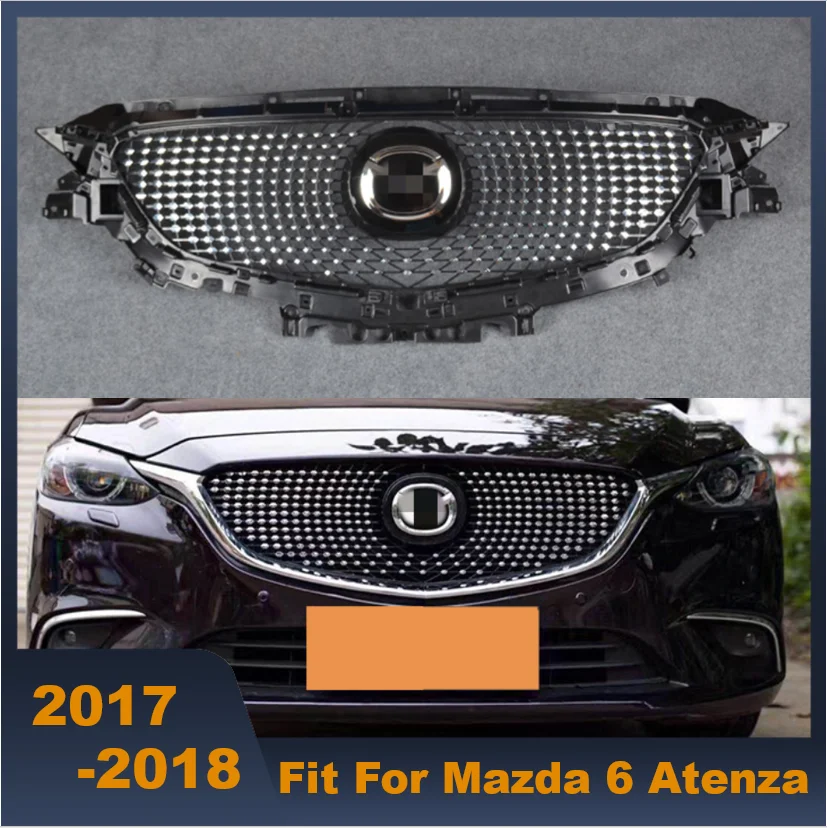 ABS Front Black Middle Grille Racing Grille Diamond Star And Honeycomb Style For Mazda 6 Atenza 2017 2018