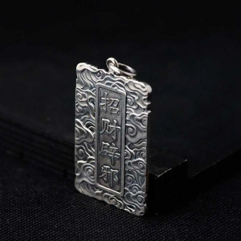 FNJ 990 Silver Pendant for Jewelry Women Original Pure S990 Sterling Silver Pendants Chinese Buddha Flat Tag rectangle