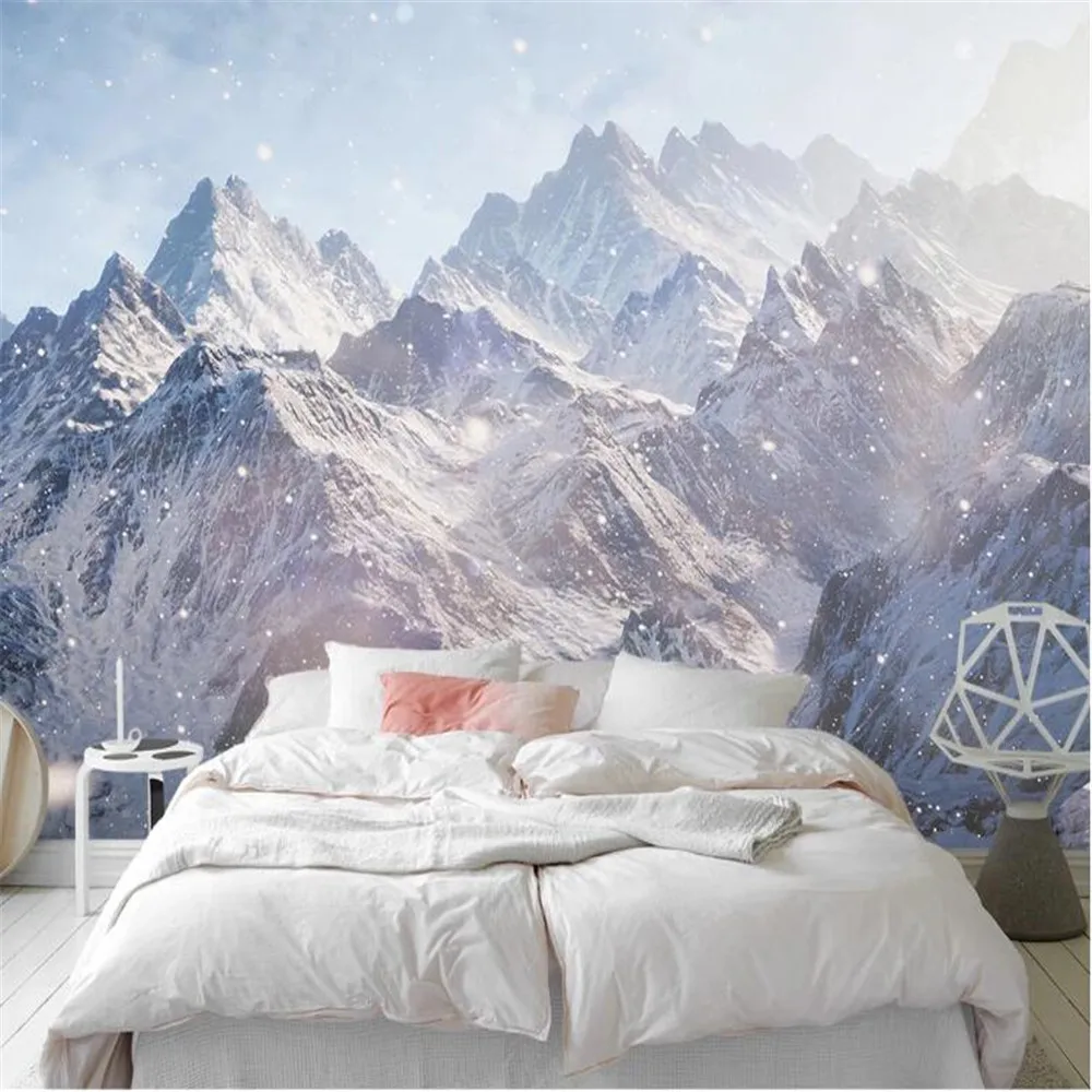 Milofi custom wallpaper mural modern minimalist hand-painted HD snow mountain 3D TV background wall decoration painting