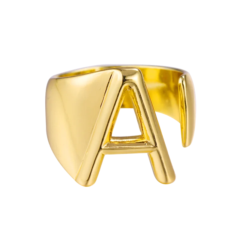 Juya 18K Real Gold Plated Handmade Luxury Open Adjustable Initial Name Rings For Women Men Gift Graduation Fine Jewelry Supplies