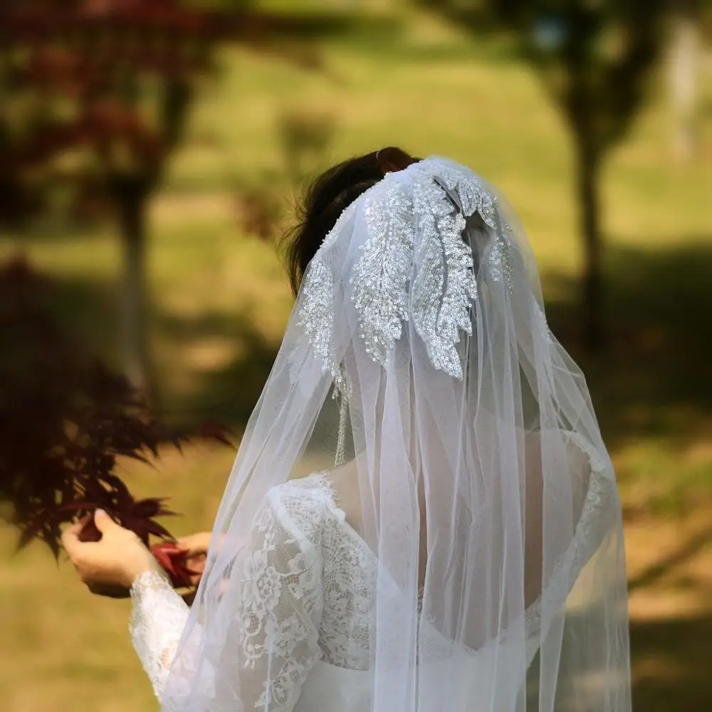 JaneVini 2020 velo de novia de una capa de tul 3M marfil velo de novia con peine lentejuelas con cuentas Catedral accesorios de boda