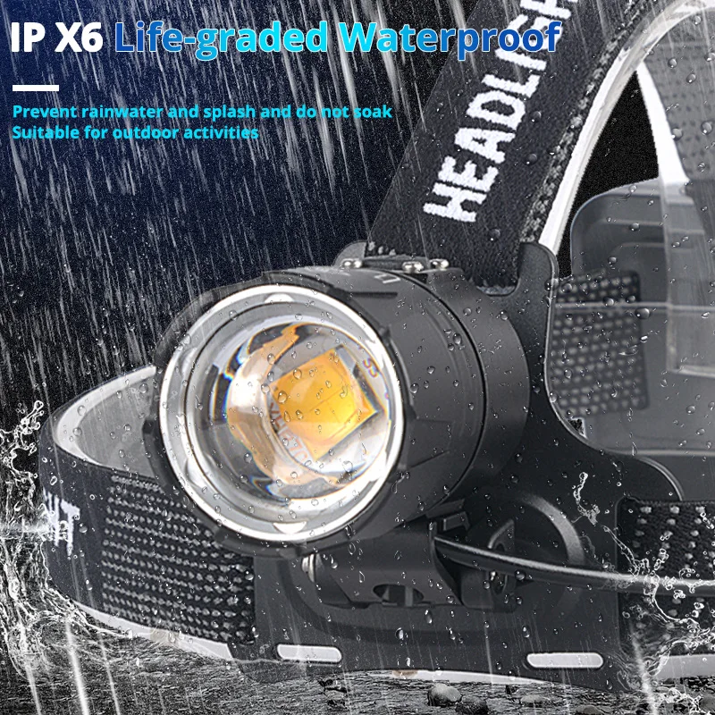 3000000LM Lampu Depan LED XHP70.2 Yang Paling Kuat Lampu Depan LED Kuning Putih Lampu Sorot Memancing Berkemah Obor ZOOM Menggunakan Baterai 3*18650