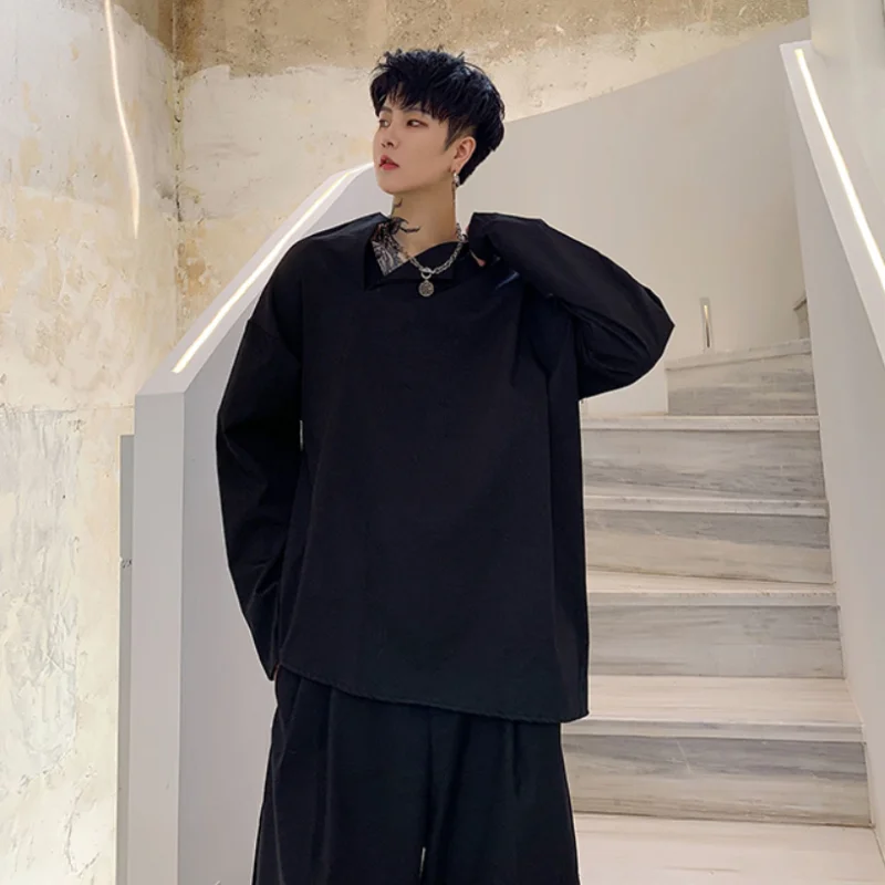 

Men's Long Sleeve T-Shirt Spring And Autumn New Personality Asymmetrical Stand Collar Hip Hop Casual Loose Large Size T-Shirt