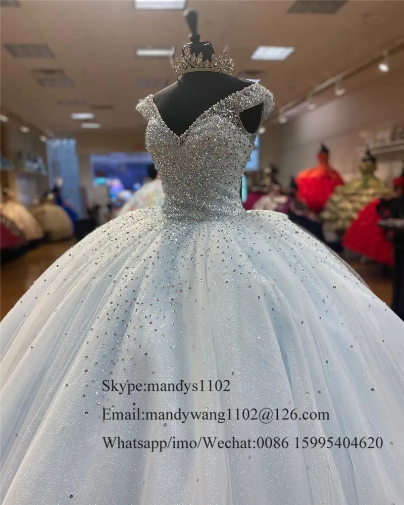 Puffy Tüll Quinceañera Kleider 2021 Glänzende Kristall Ballkleid Süße 16 Kleid Für Frauen Formale Plus Größe Vestido de 15 anos