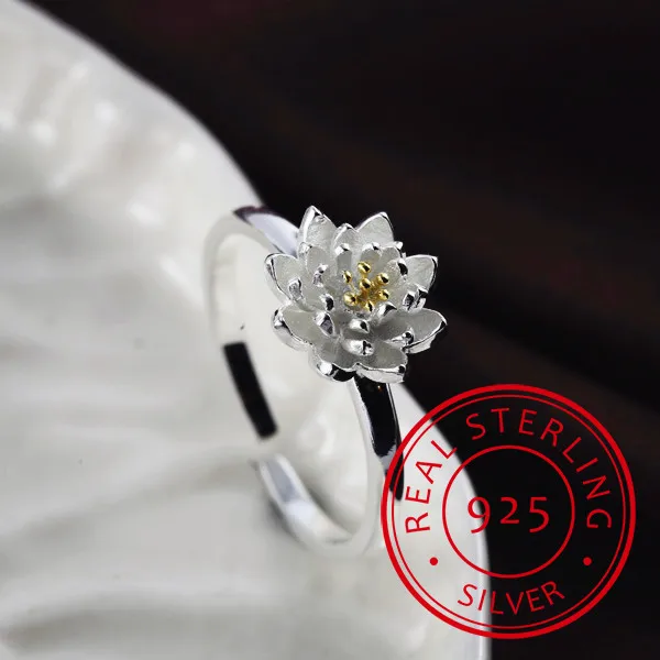 2019 New Arrivals Lotus Flower Open Rings For Women Nation Style Lady 925 Sterling Silver Fine Jewelry