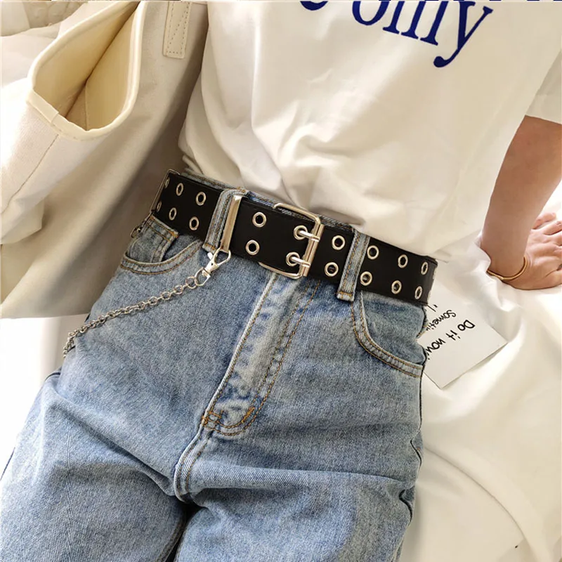 BLA Punk Pu Leather Belt Chain For Women Men Pin Buckle Harness Belt Waist Gothic Hip-hop Fashion Black Waistband Unisex Z40