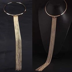 Fashion Long Tassel Metal Necklaces for Women Personality Girls Clavicle Chain Bundle Neck Jewelry Banquet Party Friendship Gift