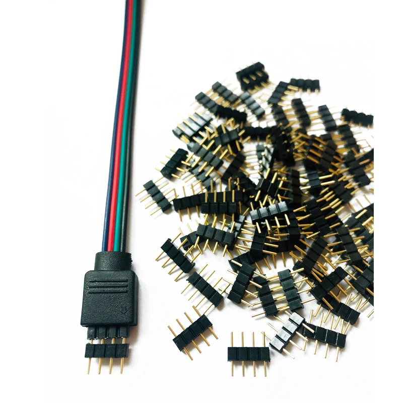 100Pcs Free shipping 4pin Needle 4pin RGB Connector Male Type Double 4pin for 3528 5050 RGB LED strip led accessories