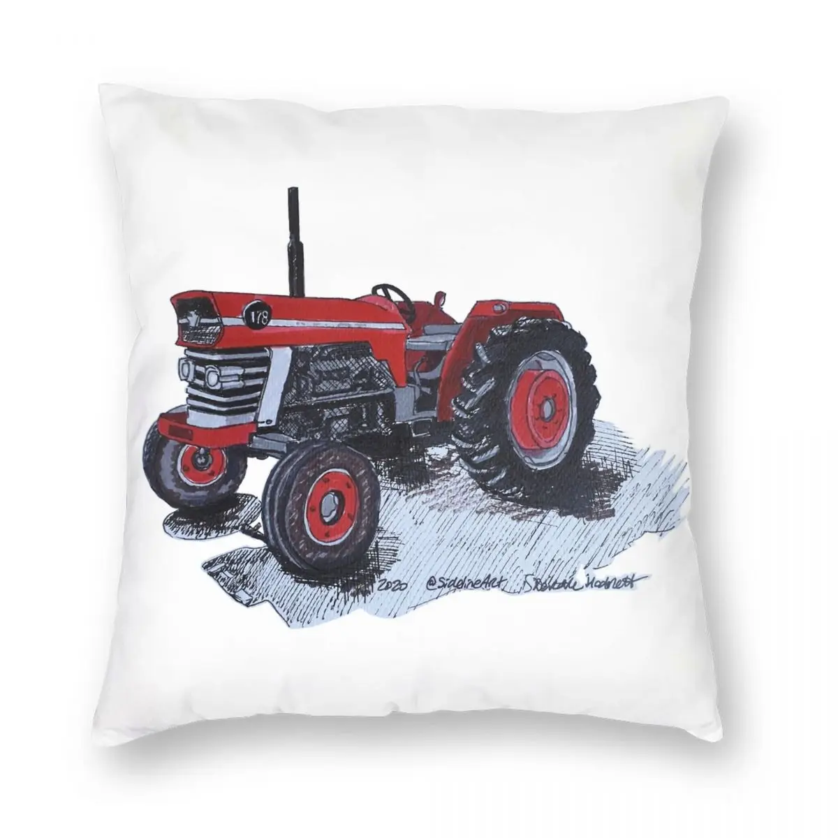 

Red Tractor Square Pillowcase Polyester Linen Velvet Printed Zip Decor Throw Pillow Case Room Cushion Cover