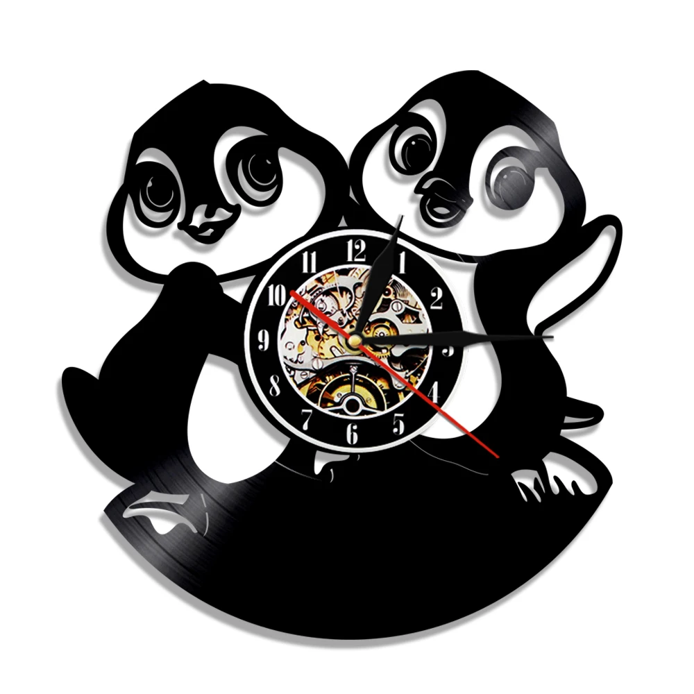 

Creative Penguins Baby Vinyl Record Wall Clock Modern Design Cute Penguin Family Kid Room Home Decor Wall Watch For Penguin Gift